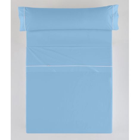 Juego de sábanas color azul celeste - Cama de 150 (3 piezas) - 100% algodón - 144 hilos. Gramage: 115 (1/5)