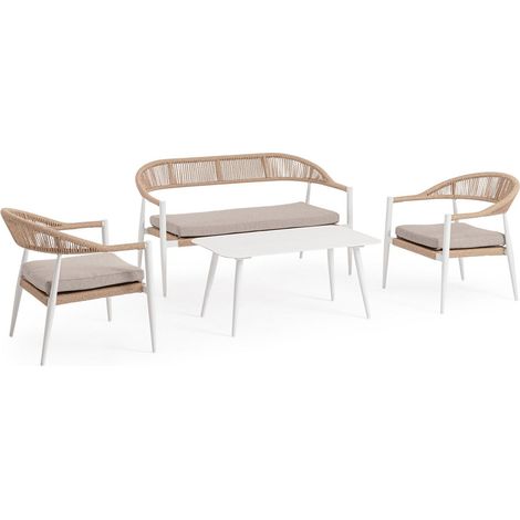 Salotto con poltrone e tavolino "Jandia" struttura in alluminio per veranda e giardino -Antracite/Natural (1/4)