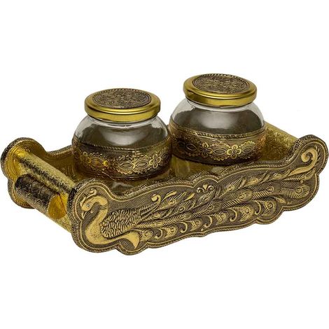 Bandeja de metal repujado dorada 21x14x5 (1/5)