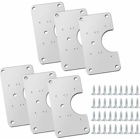 Lot de 6 plaques de réparation pour charnières en acier inoxydable avec 36 vis et 12 trous de montage pour la réparation de porte, armoire, meubles de salon, tiroirs, caisses et fenêtres,de (1/4)