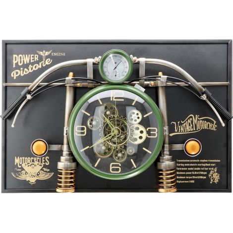 Regalo Italiano Orologio da Parete Moto Vintage Verde con Ingranaggi 90 x 60 x 17 cm Metallo
