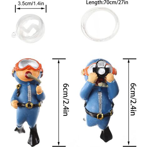 Décoration d'aquarium plongeur flottant, ornement de bassin figurine sous-marine avec ligne et flotteur (1/4)