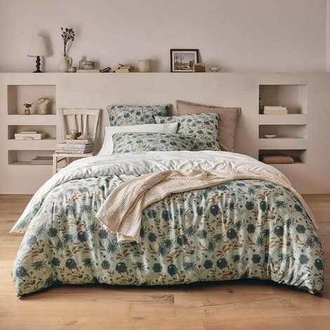 Housse de Couette imprimée en Satin de Coton, 200 x 200 cm, Bleu Moyen (1/5)