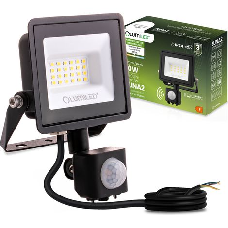 ZUNA2 LED-Flutlicht 20W 1800lm 4000K IP44 Schwarz LUMILED Bewegungsmelder
