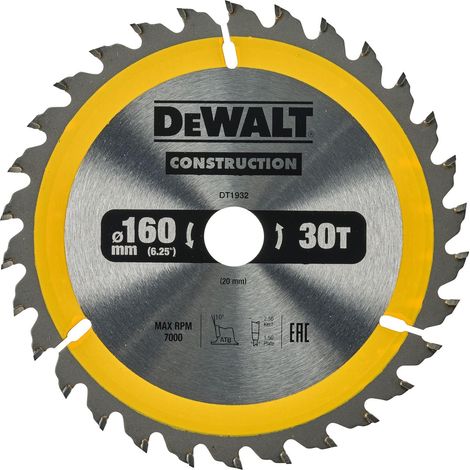 DeWalt DT1932-QZ Lama Sega Circolare 160x20mm 30T Legno Chiodato