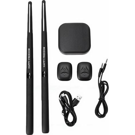 Kit de baguettes électroniques portables rechargeables avec détection de mouvement 3D et pédales convertisseur de son pour la maison, le bureau et l'extérieur Noir (1/5)