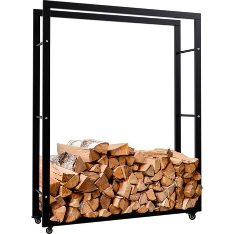 Kaminholzständer Keri mit Rollen schwarz 25x100x125 cm