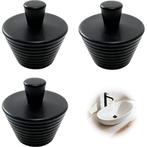 Set mit 3 universellen Silikon-Ablaufstopfen für Badewanne, Küche, Dusche und Waschbecken – Schwarz (1/5)