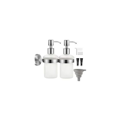 Dispensador de jabón de pared de 2 piezas, cristal mate, acero inoxidable de 200 ml, dispensador de jabón sin taladrar, dispensador de champú y gel de ducha para baño, dispensador con bomba de presión