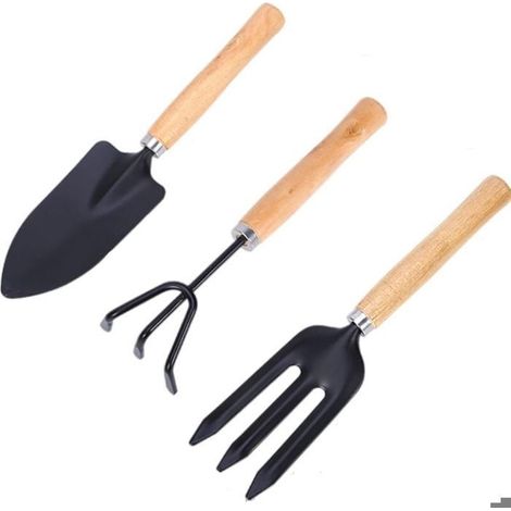 3 PCS Mini Outils de Jardinage, Kit de Jardinage Ensemble de Petits Pelle Bêche Petits Râteau Poignée pour Jardin Plantes Intérieur (1/4)