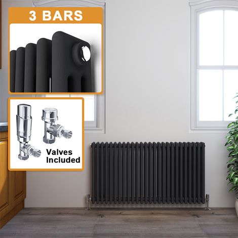 ELEGANT 600 x 1190 mm Designer Horizontal Radiator Anthracite Cast Iron Style Radiator Bathroom Radiators Traditional Panel Heaters + Chrome Thermostatic Radiator Valves (1/5)