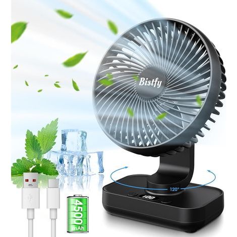 Automatischer oszillierender Ventilator, tragbarer, leiser Tischventilator, 4500 mAh Akku, 2A Schnellladefunktion, 4 leistungsstarke Geschwindigkeitsstufen, LED-Anzeige, 5,5'' USB-Ventilator fürs Büro (1/5)