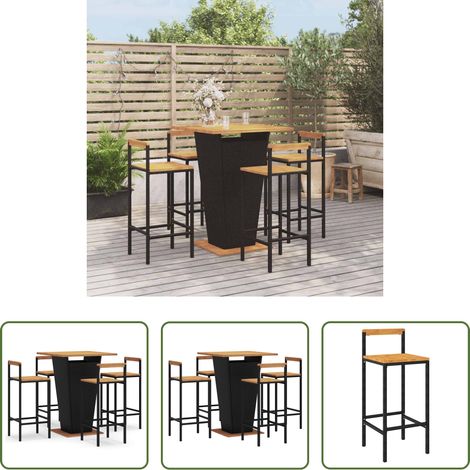 Gartenmöbel - 5-tlg. Gartenbar-Set Schwarz Poly Rattan & Massivholz Akazie (1/5)