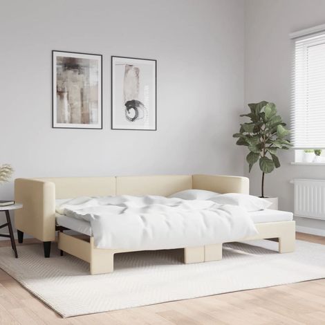 Tagesbett Ausziehbar Creme 90x200 cm Stoff vidaXL