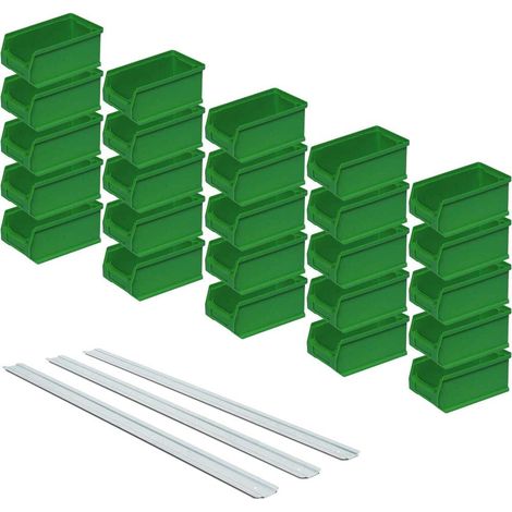 BRB Lot de 25 boîtes à empiler pour empilage de fenêtre Vert Capacité 0,85 l 175 x 100 x 75 mm Rails de Suspension Murale (1/2)