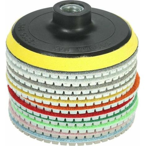 Kit de polissage diamanté 12 pièces (10 cm) + 1 plateau de support pour granit, marbre, pierre, carrelage, béton. (1/5)
