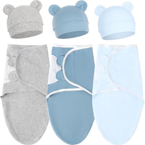 Ensemble de Couvertures Emmaillotables pour Nouveau-né Bonnet Emmaillotage Imprimé Sac de Couchage Ajustable pour 0-3 Mois Filles et Garçons (1/5)