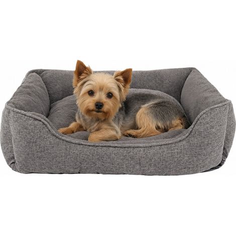 lionto Hundesofa, modernes Hundebett mit rutschfester Unterseite, abnehmbarem Bezug & Plüsch-Innenmaterial, 75x60 cm, grau