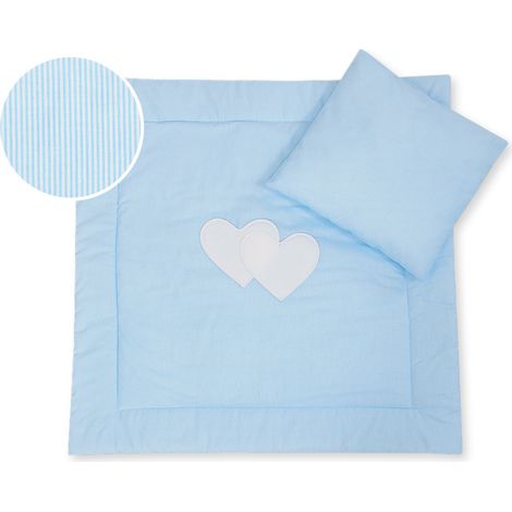 Biancheria da letto per passeggino con imbottitura, piumone e cuscino - Cuori e strisce, blu (1/2)