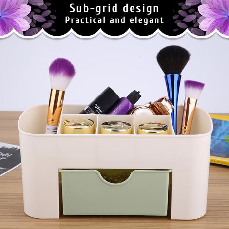 Organiseur de bureau multifonctionnel avec tiroir, porte-papeterie, boîte de rangement pour maquillage, vert (1/5)