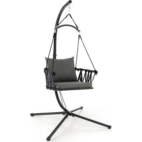 COSTWAY Silla Colgante con Soporte, Cojines para Asiento Y Respaldo, Columpio Colgante, Estructura de Metal Inoxidable, Sillones Colgantes Interior Exterior, Carga 150kg (1/5)