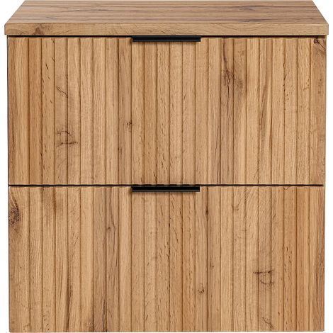 Meuble sous vasque suspendu strié avec planche - Naturel clair - L60 cm - ZEVARA (1/5)