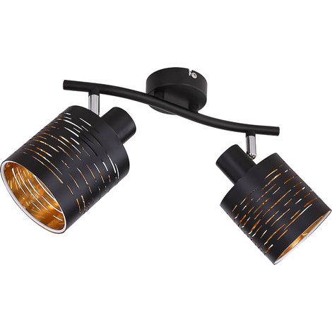 Decken Leuchte Dekor Stanzungen Strahler schwarz gold Spot Lampe im Set inkl. LED Leuchtmittel