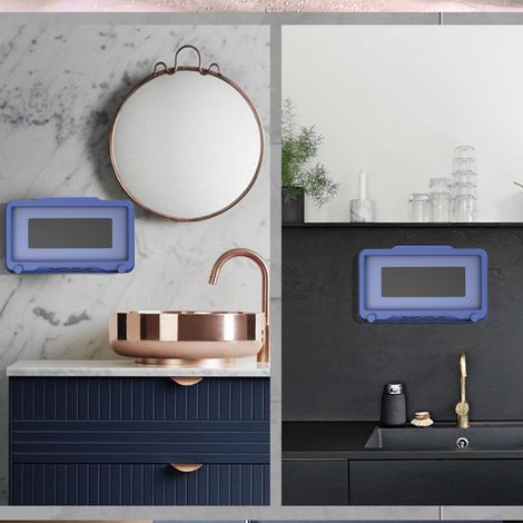 Nouveau support de téléphone sans perçage pour salle de bain/toilettes, étanche, bleu océan (1/5)