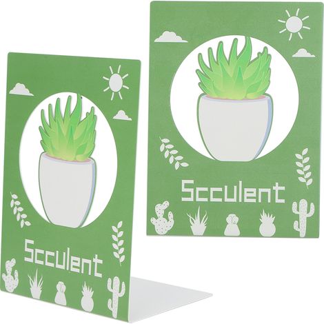 Lot de 2 serre-livres en métal antidérapants et stables, pour étagères de maison ou de bureau, idéal pour les plantes grasses. (1/5)