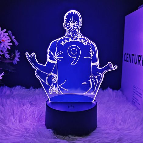 Veilleuse LED 3D Erling Haaland, lampe de table star du football, idéale pour les fans de foot, cadeau sur le thème de la Coupe du Monde pour la chambre ou le repaire d'un homme.