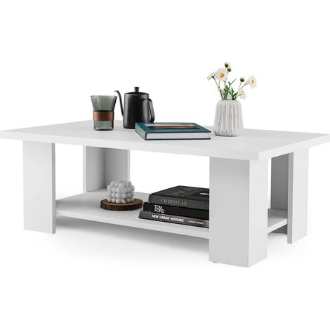 Goplus – Table basse rectangulaire moderne 90x52cm – 2 niveaux – MDF robuste 95kg – Étagère inférieure 30kg – Style minimaliste pour salon (1/5)