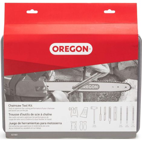Oregon Kit per l'Affilatura della Catena della Motosega Include Custodia Rigida, Lime, Manici, Misuratore di Profondità, Morsa per Ceppi, Cuneo di Abbattimento ed Altri Accessori (601981) (1/5)