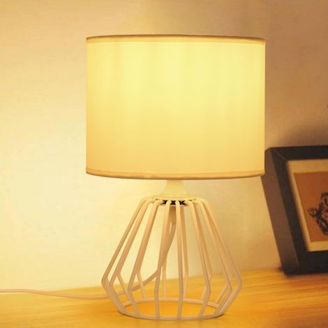 COMELY Moderne Nachttischlampe mit hohlem Fuß, weißem Stoffschirm, E27-Leuchtmittel nicht enthalten, sanftes Umgebungslicht, für Schlafzimmer, Wohnzimmer, Nachttisch, schlichte und elegante Dekoration (1/5)