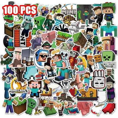Autocollants Minecraft Aventure 100 pièces, décalcomanies cartoon pour téléphone, skateboard, ordinateur portable, valise, déco graffiti (1/5)