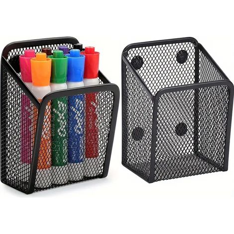 Porte Stylo Magnétique 1 pièces - Paniers de Rangement en Maille Avec Aimanté Forts Pour Rangement Frigo, Organisateur de Cuisine, Organisateur de Bureau, Accessoires de Casier - Noir (1/5)