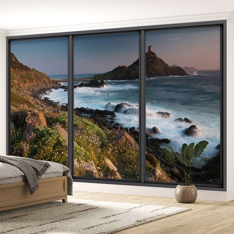Papier peint panoramique Trompe l'oeil baie vitrée - Vue mer - 130 cm x 78 cm (1/5)