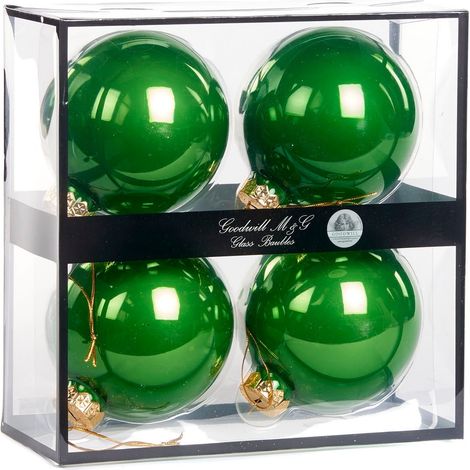 Pallina in vetro color verde per albero di Natale da Ø 10 cm, set da 4 pezzi (1/4)