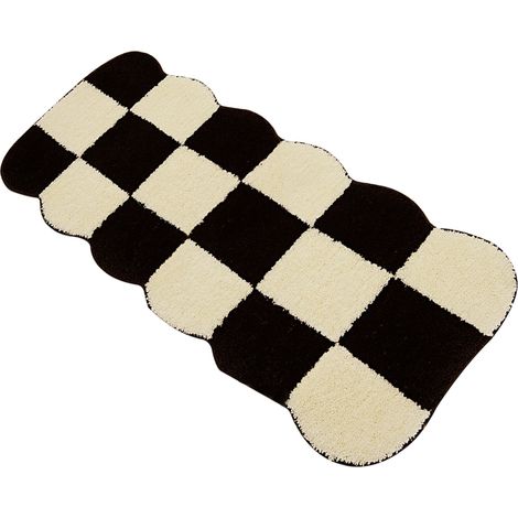 Schwarz-weiß karierter Flurläufer im Vintage-Stil, wasserabsorbierend und fleckenabweisend, für Wohn- oder Schlafzimmer.