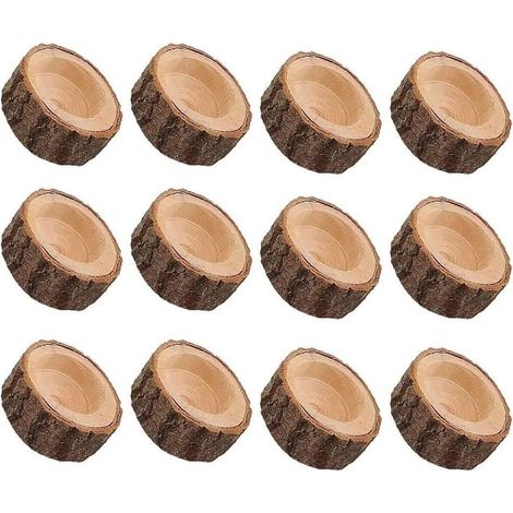 Lot de 12 Bougeoirs en Bois Naturel (6x2,5cm) - Photophores à Personnaliser pour Noël, Mariage (1/5)