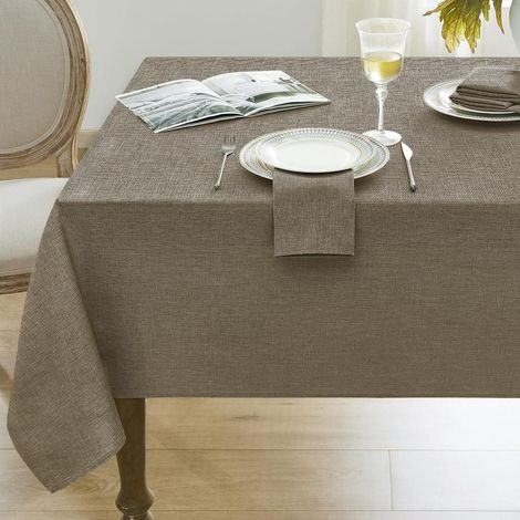 Abwaschbare Tischdecke Leinenoptik 240x140 cm Beige Braun, wasserabweisend