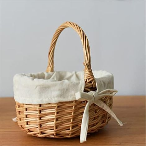 Panier de rangement tissé en osier de Paques avec poignée faite à la main, panier de rangement de Paques, panier de rangement pour jouets, tissu (kaki) (1/5)