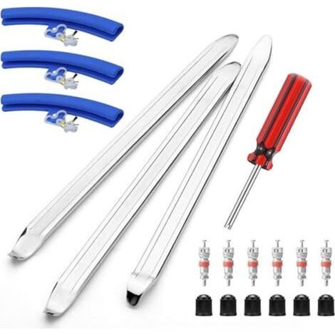19 pièces démonte-pneus, 30 cm démonte-pneus avec 3 protections de jante et 6 valves de pneu outil de montage de pneu démonte-pneus pour moto vélo voiture e-scooter (1/5)