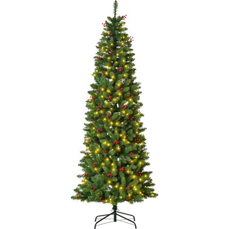 HOMCOM 5FT/6FT/7FT Prelit Pencil Christmas Tree w/ LED Light, Berry, Xmas Decoration 7FT (1/5)