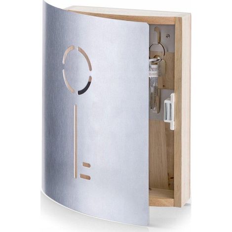 Zeller Armadietto porta chiavi in legno con 9 ganci in acciaio argento