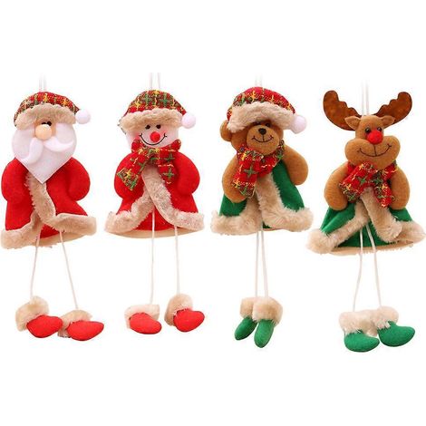 Lot de 4 décorations de Noël en peluche, petites poupées à longues jambes à suspendre, en tissu, pour la décoration du sapin ou de la maison (Père Noël/Bonhomme de neige/Ranquin/Ours)-27X10cm (1/2)