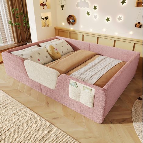 MEUBLIV Letto 140x190 cm rosa – sponde rimovibili e tasca, senza materasso (1/5)
