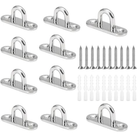 10 Pcs M5 Crochets de Plafond en Forme U Acier Inoxydable 304 Base 15 x 45mm Support Mural Plaques à Oeil pour Fixer les Cordons sur Bateau Yoga ou Suspendre les Lustres de Plafond (1/5)