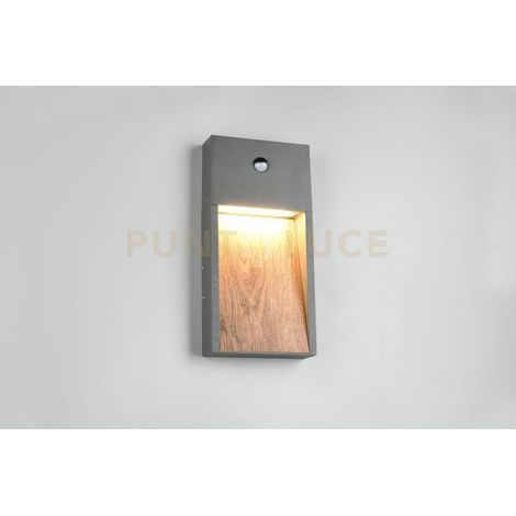 SALMON APPLIQUE DA ESTERNO LED 11W 1200lm, 3000K FUSIONE DI ALLUMINIO CON EFFETTO LEGNO CON SENSORE MOVIMENTO IP44 H.33CM