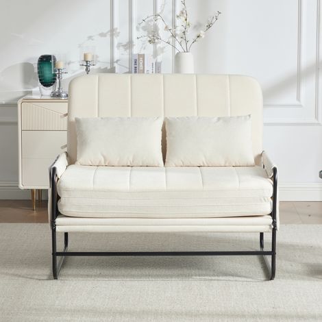 Canapé convertible 2 places en chenille avec poches latérales, 104 x 85 x 92 cm, beige HAVRYA (1/5)