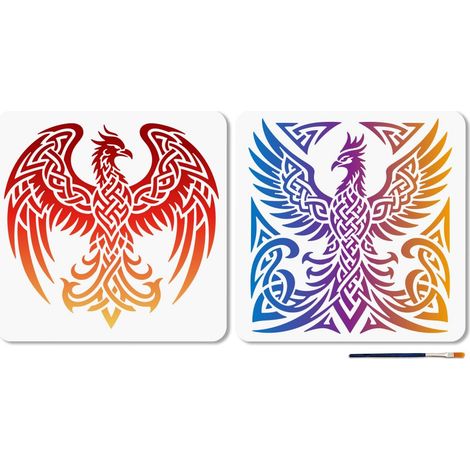 2 pochoir Phoenix Réutilisable Motif Nœud Celtique 30x30cm avec Pinceau pour la Décoration Murale Meubles Toiles et Scrapbooking (1/5)